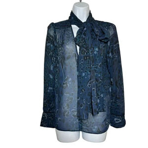 SEE by CHLOE size 34 Blue  blouse Neck Tie Bow Semi-sheer long sleeve